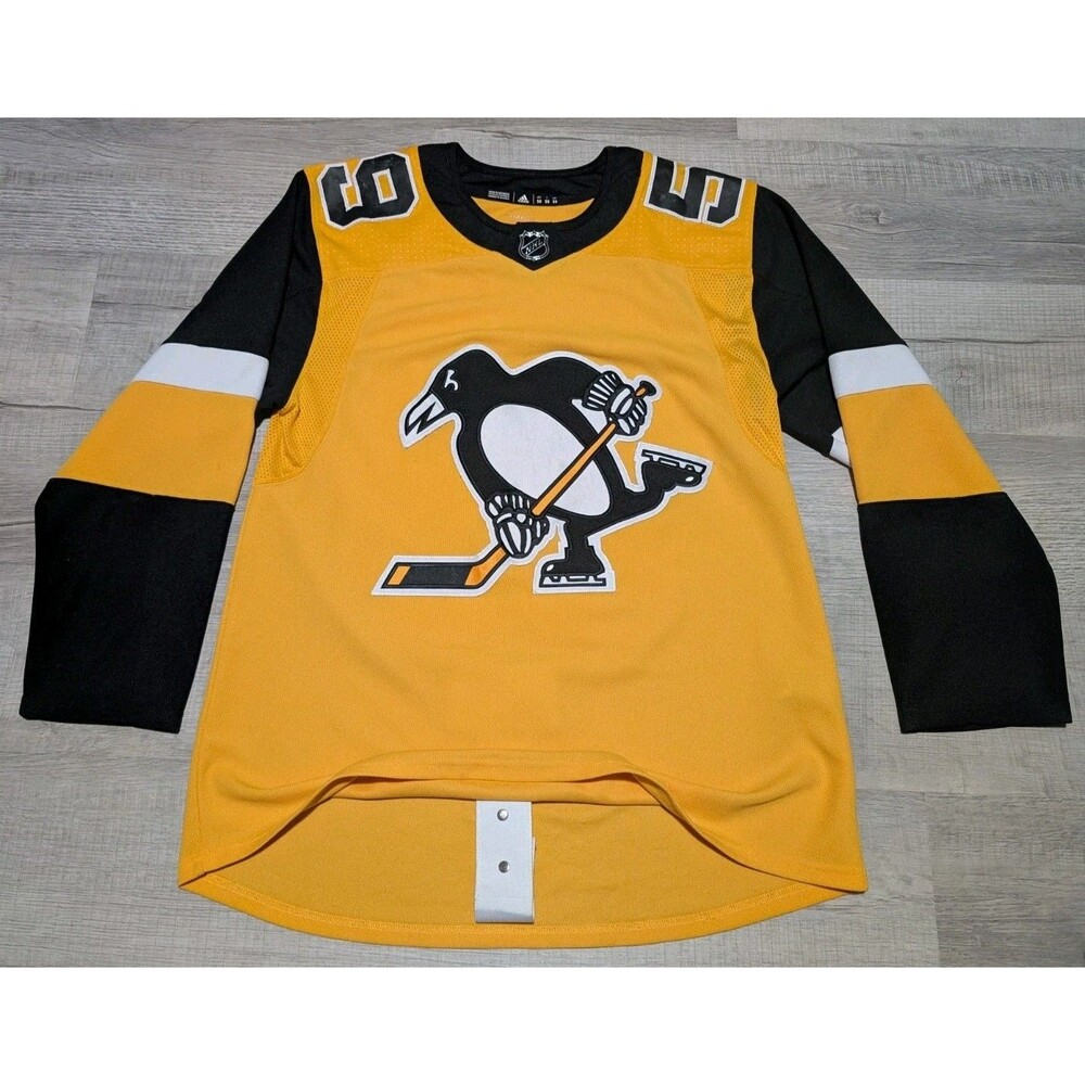 Pittsburgh Penguins Jake Guentzel Jersey Mens Sz 50 Adidas w/ Fight Strap Yellow